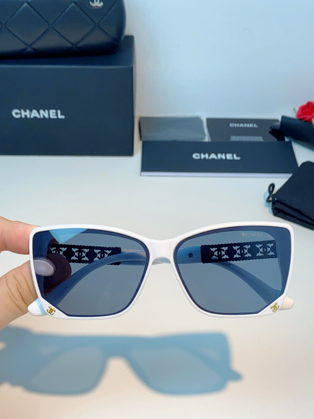Chanel Cat-Eye Blue Lens Sunglasses for Women - 465191 - detail image 4