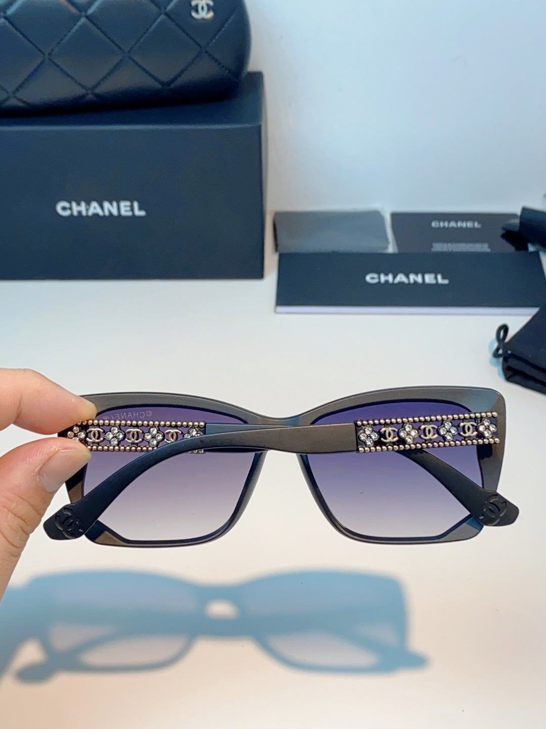 Chanel Cat-Eye Blue Lens Sunglasses for Women - detail image 5