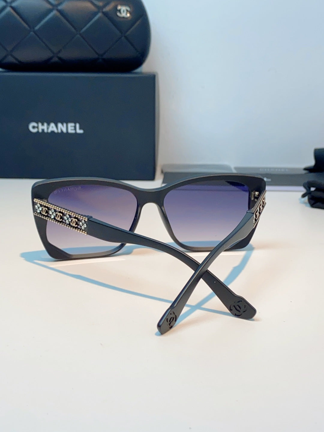 Chanel Cat-Eye Blue Lens Sunglasses for Women - detail image 3