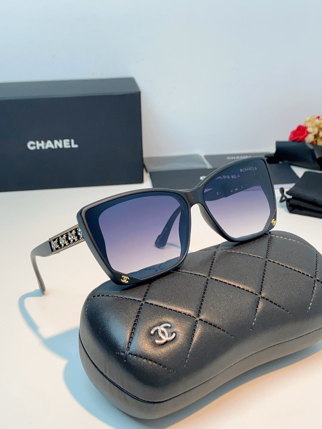 Chanel Cat-Eye Blue Lens Sunglasses for Women - detail image 10
