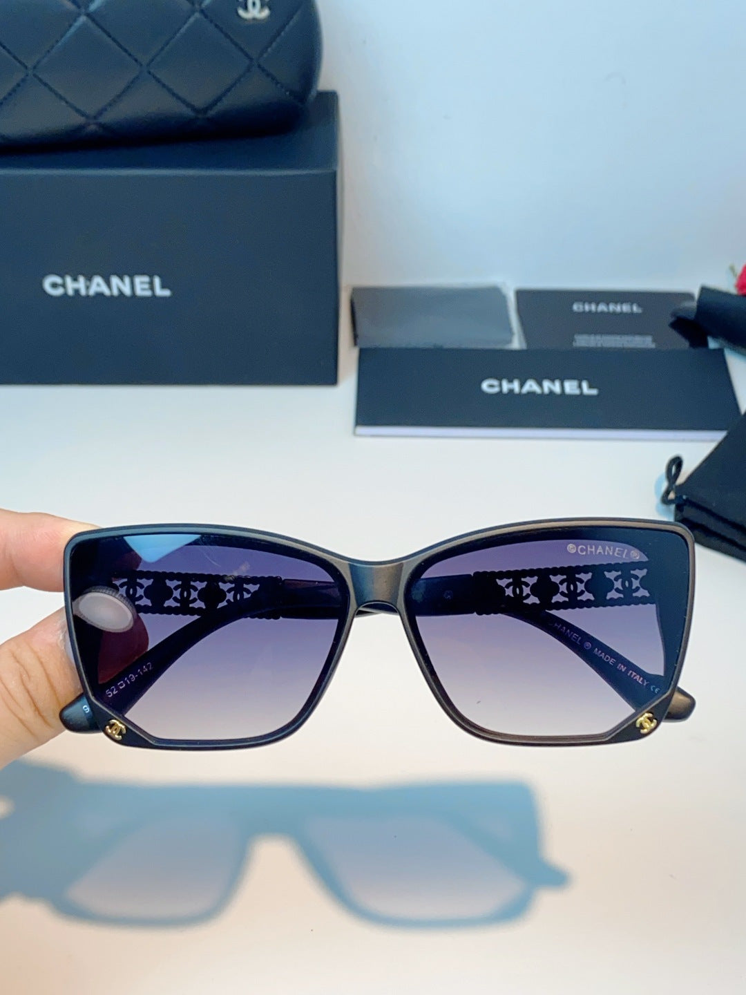 Chanel Cat-Eye Blue Lens Sunglasses for Women - detail image 4