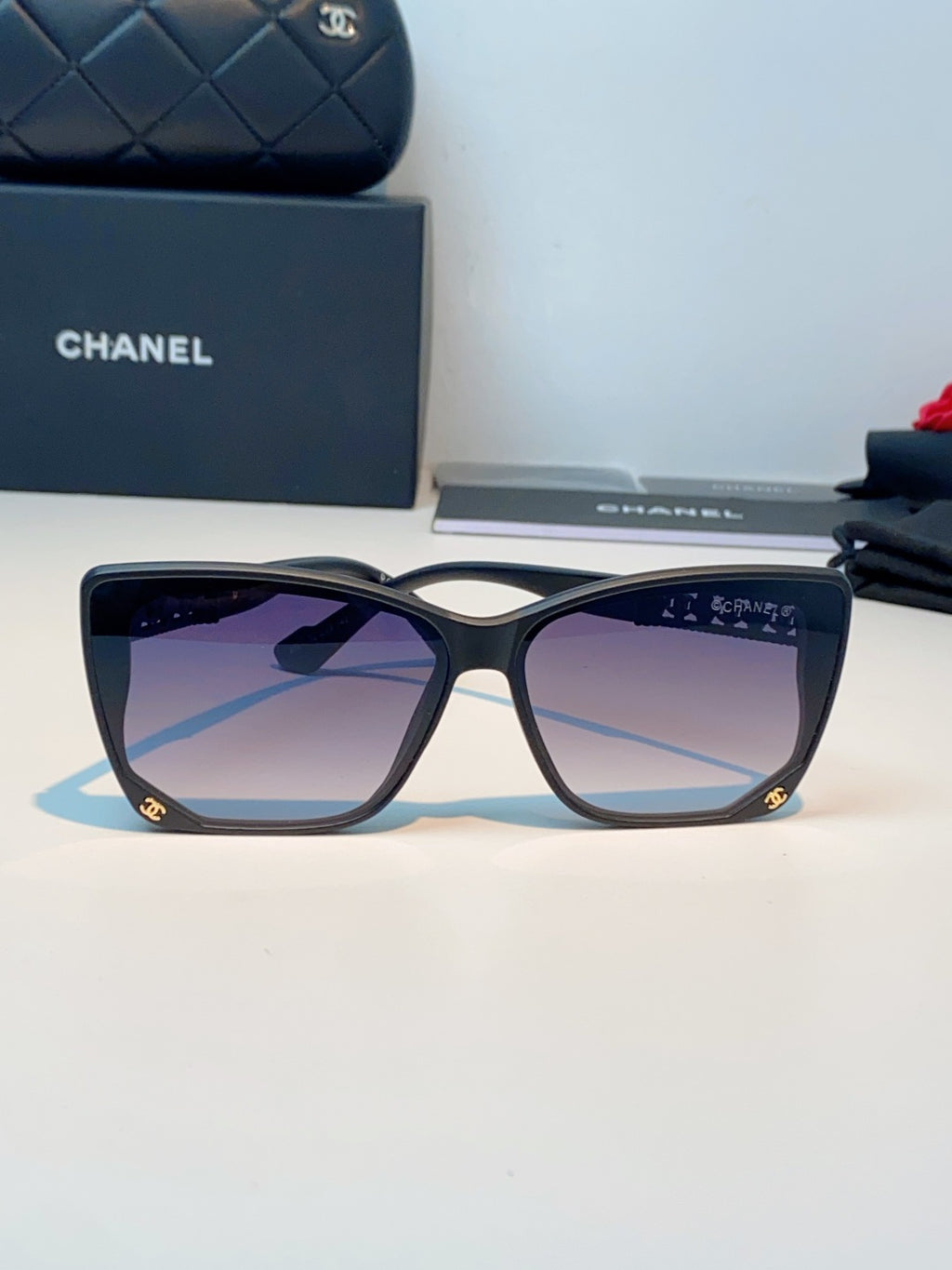 Chanel Cat-Eye Blue Lens Sunglasses for Women - detail image 2