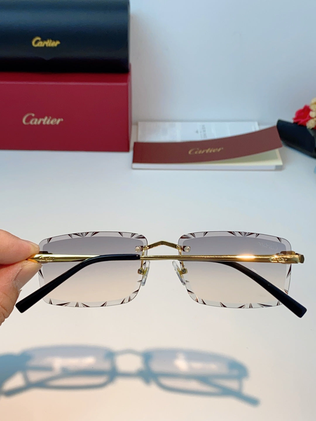 Cartier Lightweight Rimless Silver Lens Sunglasses for Men & Women - 487359 - detail image 5