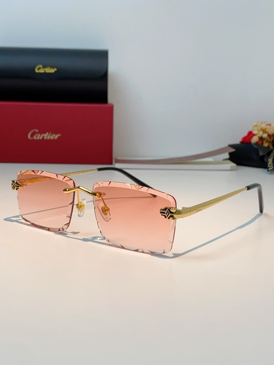 Cartier Lightweight Rimless Pink Lens Sunglasses for Men & Women
