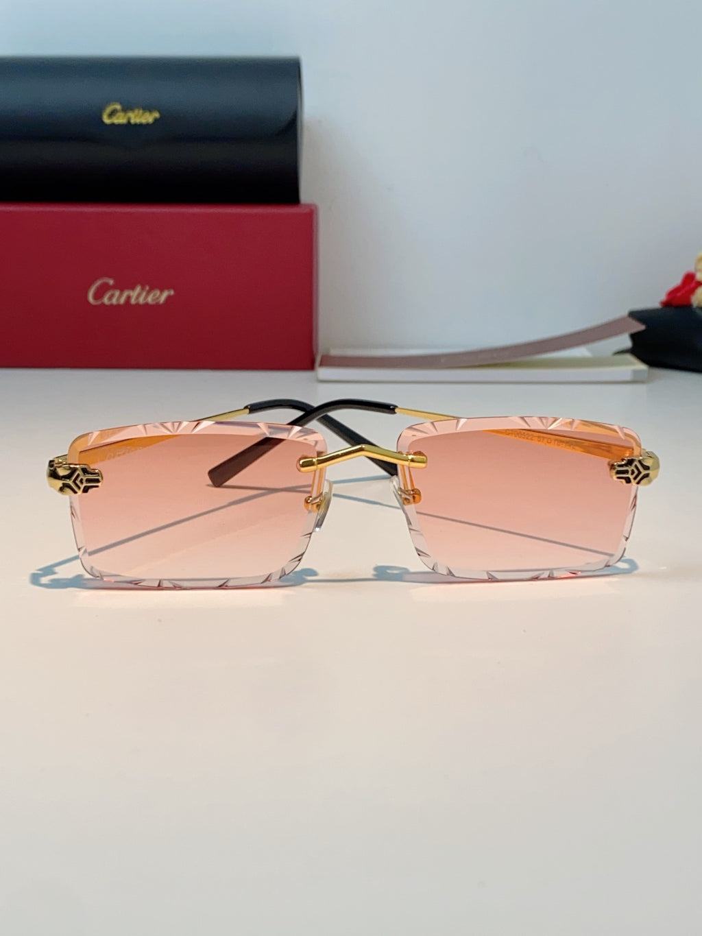 Cartier Lightweight Rimless Pink Lens Sunglasses for Men & Women - detail image 2