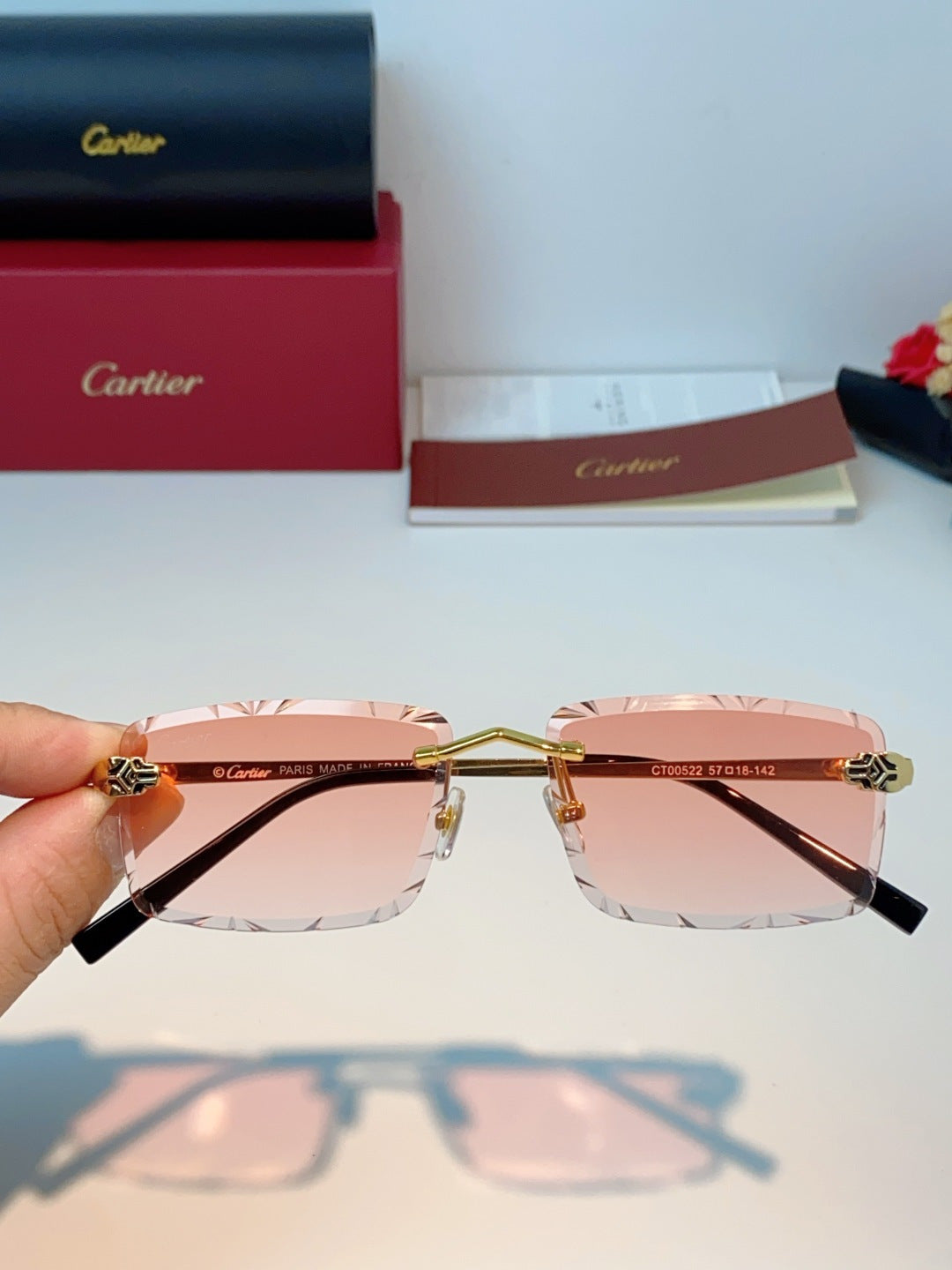 Cartier Lightweight Rimless Pink Lens Sunglasses for Men & Women - detail image 4