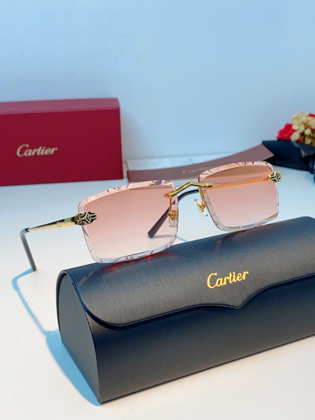 Cartier Lightweight Rimless Pink Lens Sunglasses for Men & Women - detail image 10