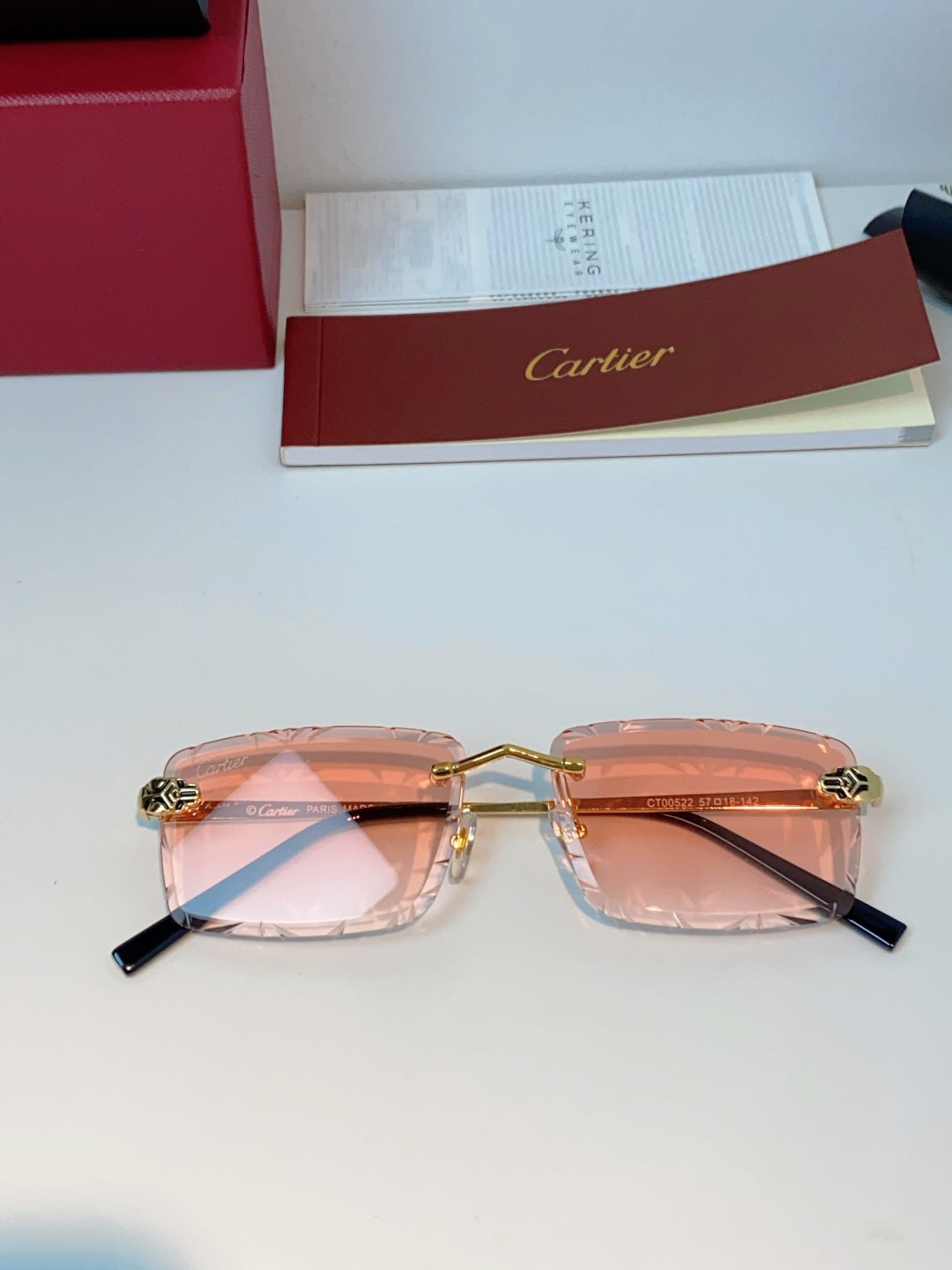 Cartier Lightweight Rimless Pink Lens Sunglasses for Men & Women - detail image 9