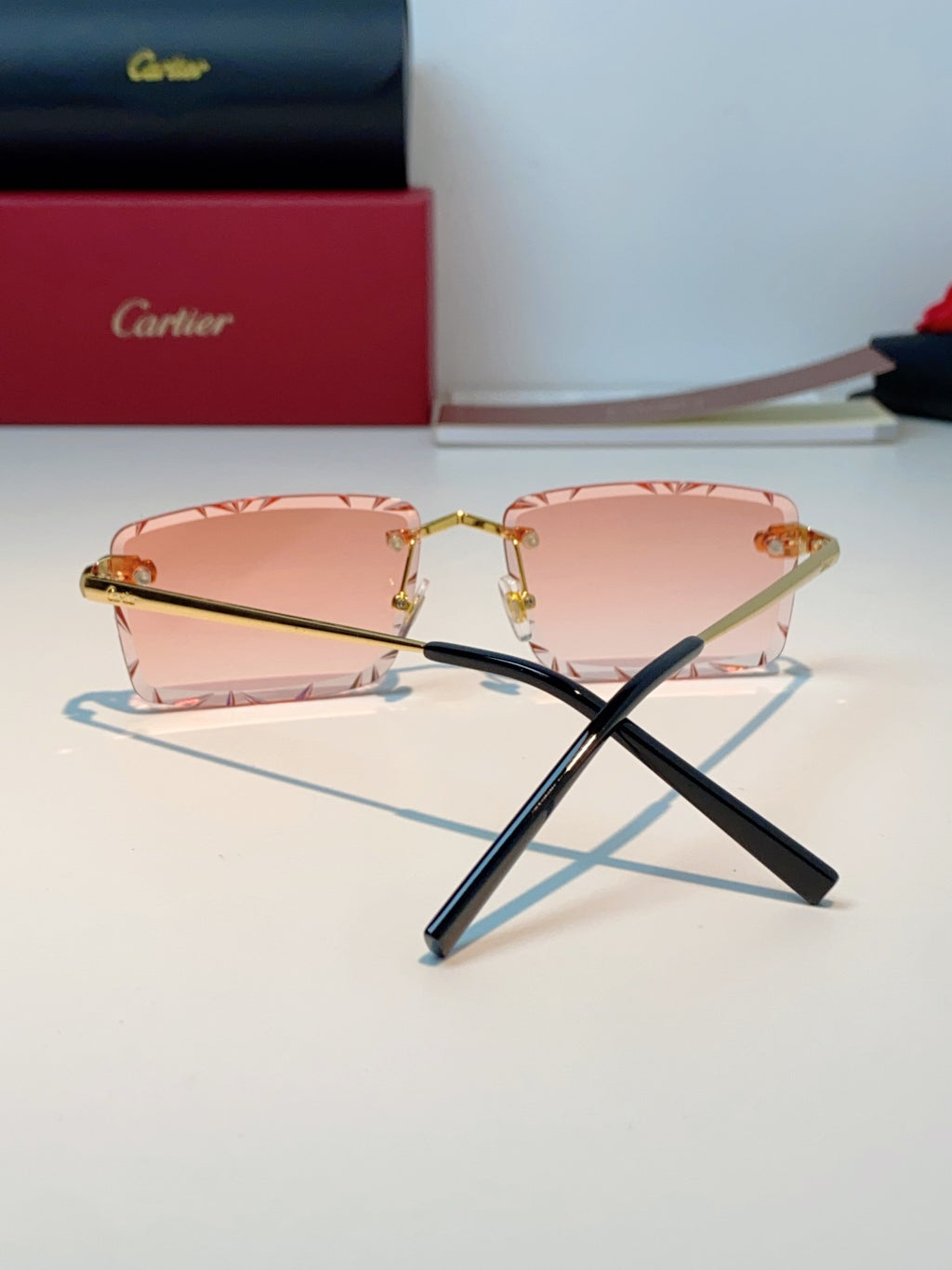 Cartier Lightweight Rimless Pink Lens Sunglasses for Men & Women - detail image 3