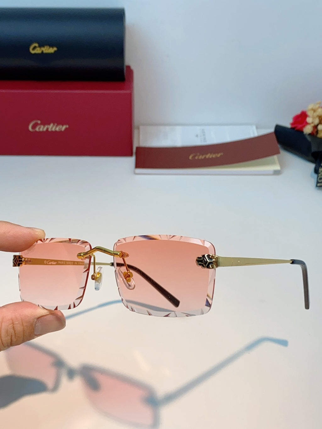 Cartier Lightweight Rimless Pink Lens Sunglasses for Men & Women - detail image 6