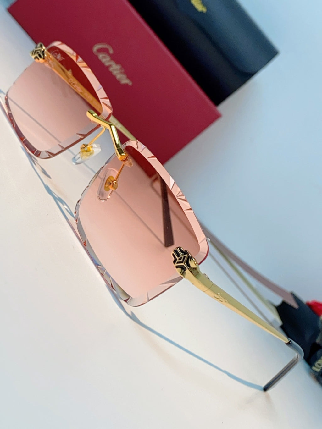 Cartier Lightweight Rimless Pink Lens Sunglasses for Men & Women - detail image 7