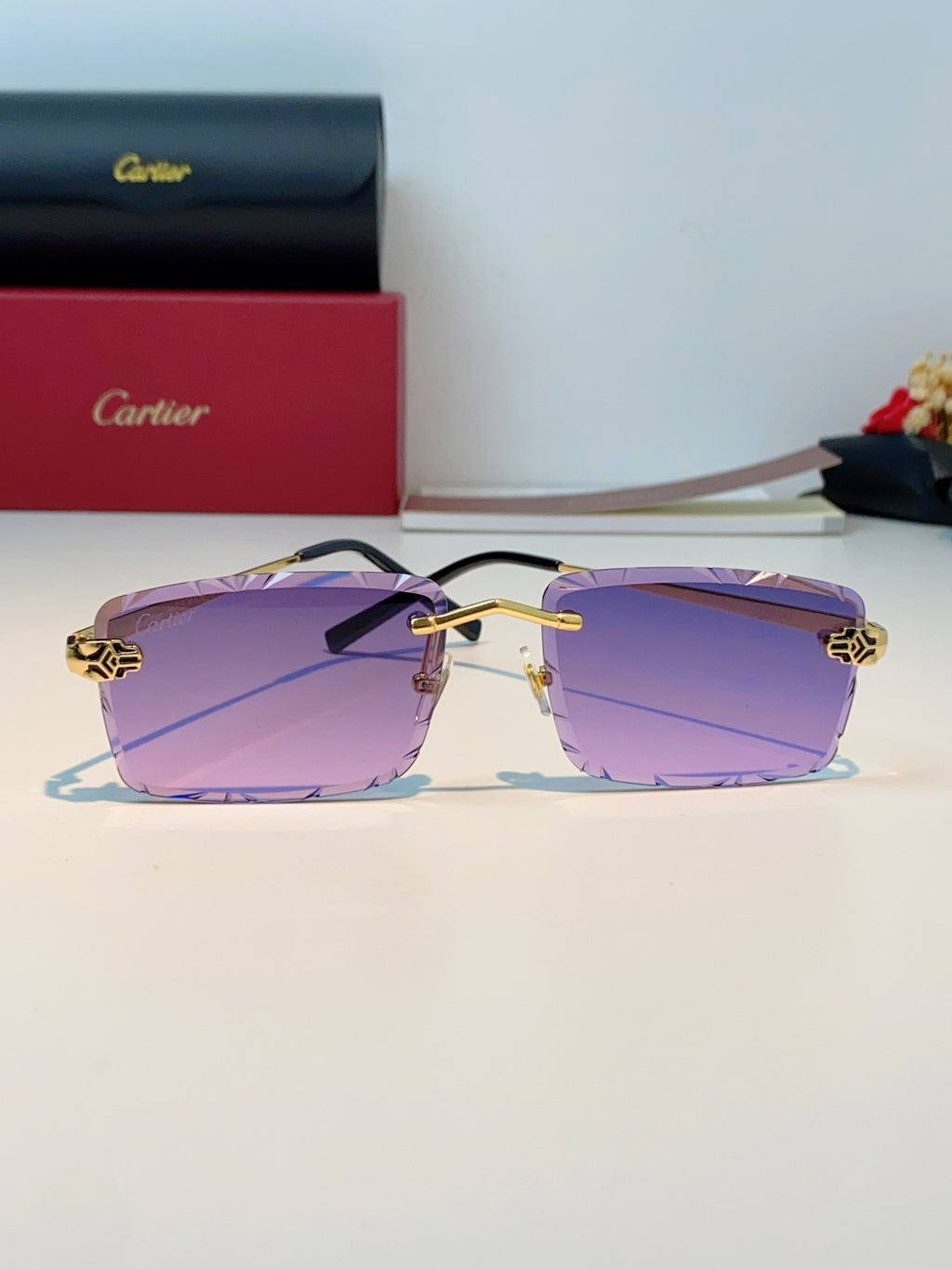 Cartier Lightweight Rimless Purple Lens Sunglasses for Men & Women - 487361 - detail image 2
