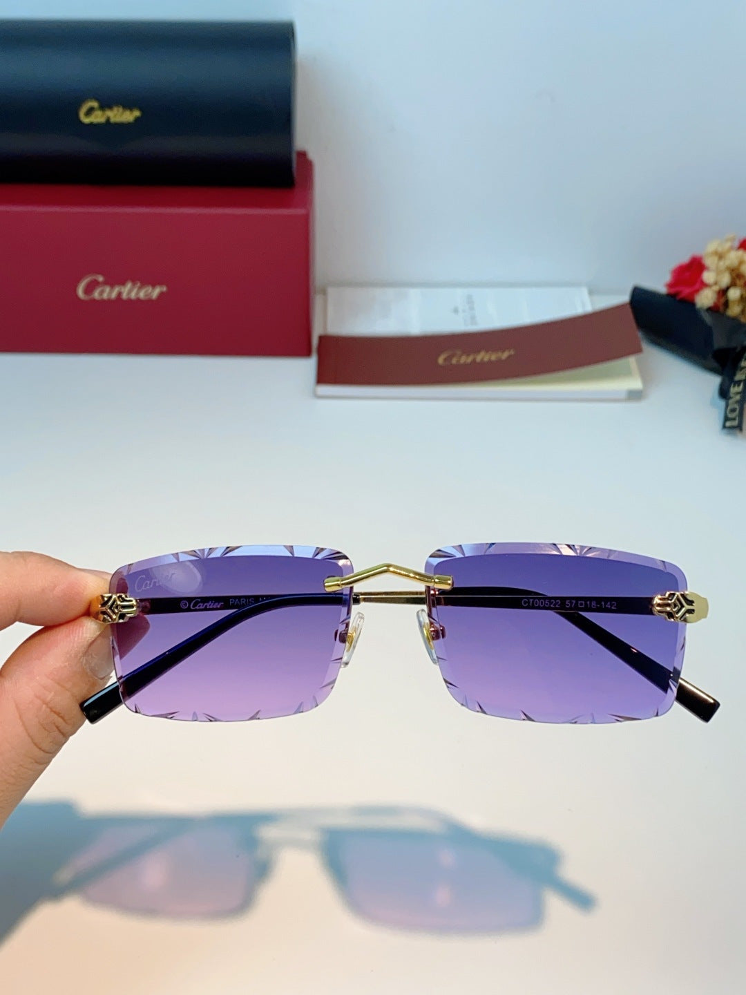 Cartier Lightweight Rimless Purple Lens Sunglasses for Men & Women - 487361 - detail image 4