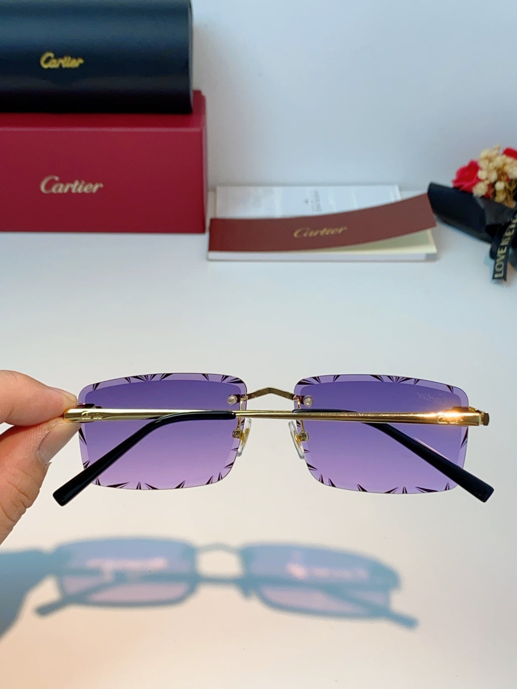 Cartier Lightweight Rimless Purple Lens Sunglasses for Men & Women - 487361 - detail image 5