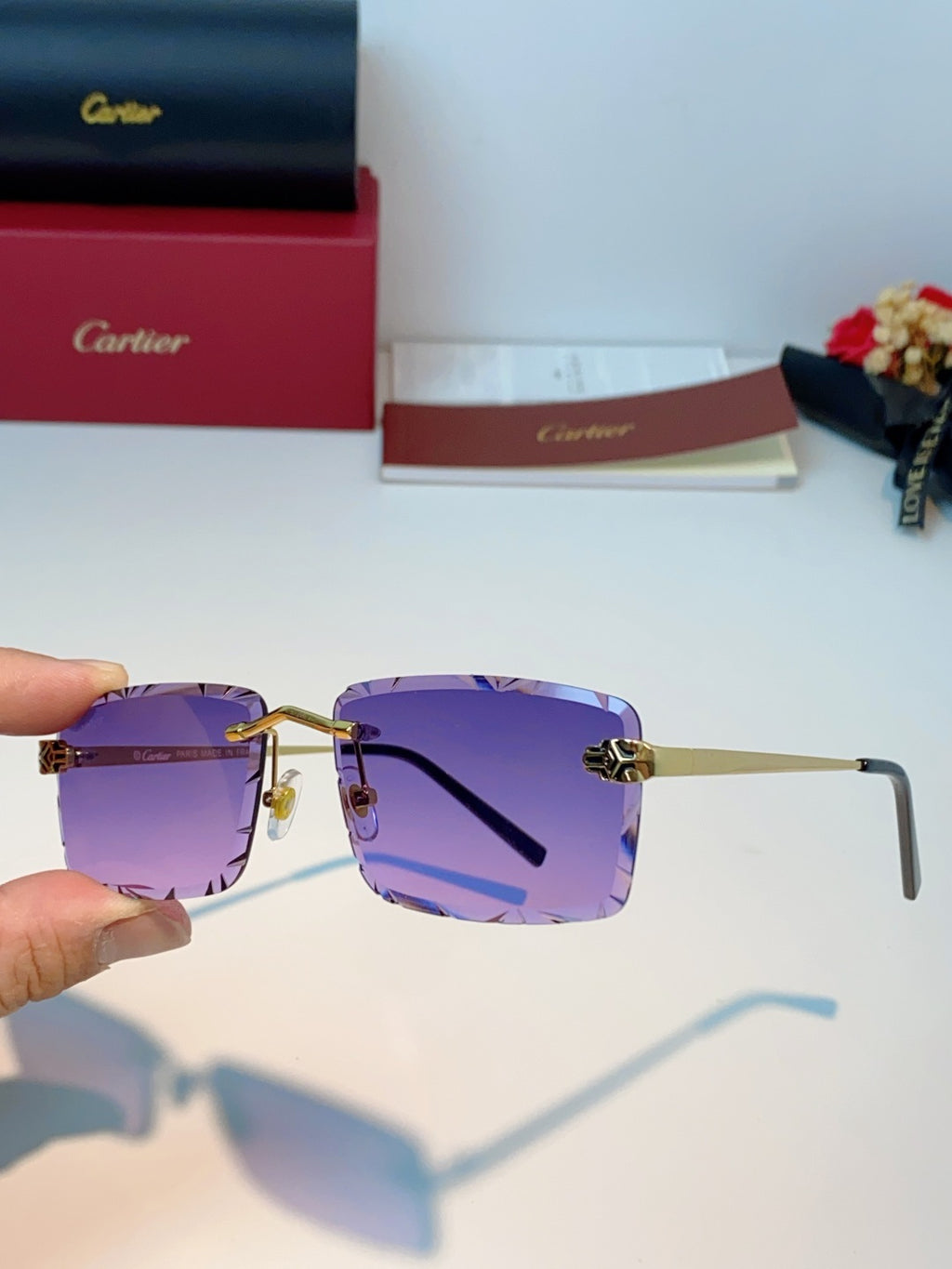 Cartier Lightweight Rimless Purple Lens Sunglasses for Men & Women - 487361 - detail image 6