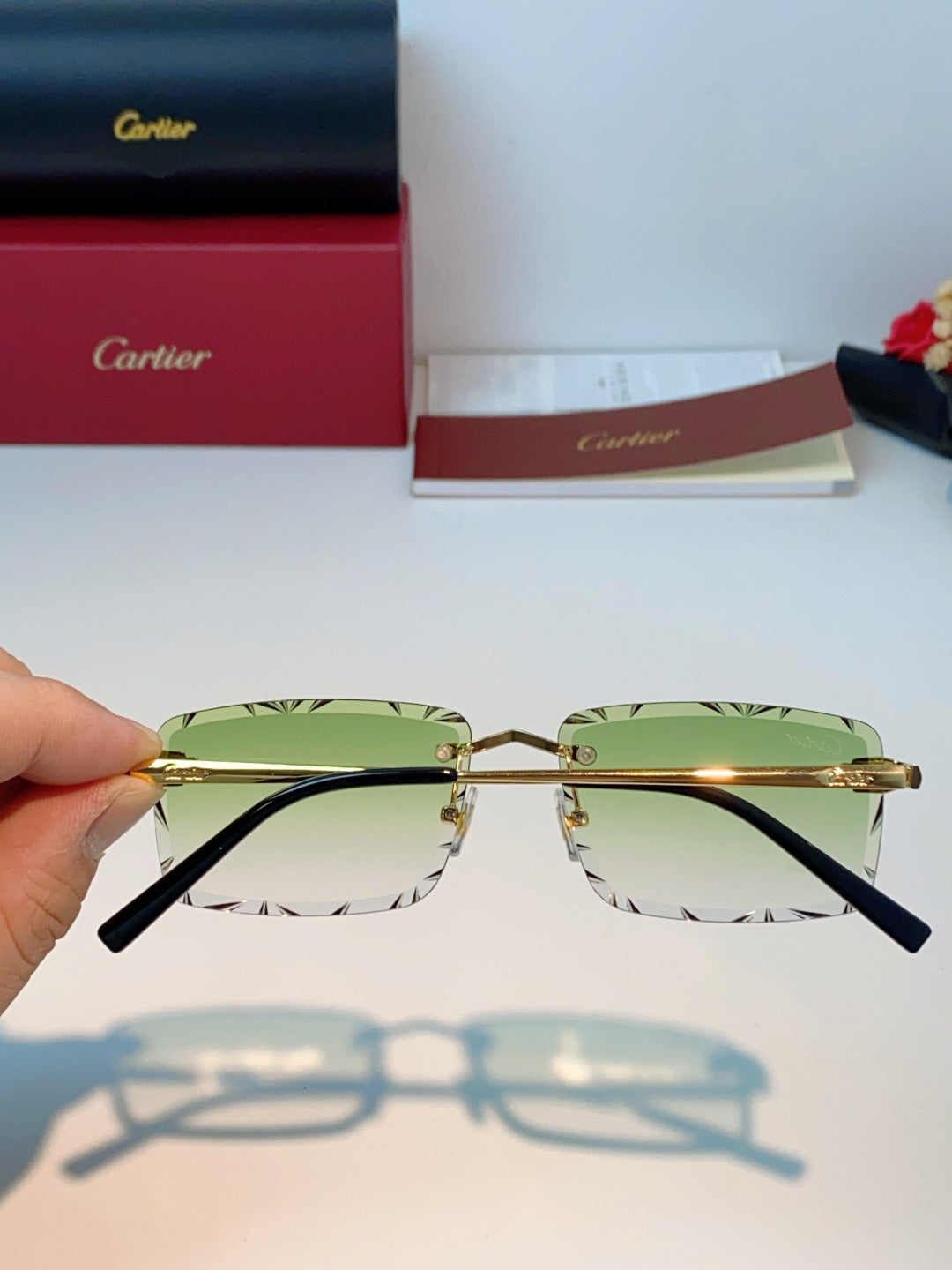 Cartier Lightweight Rimless Gold Lens Sunglasses for Men & Women - detail image 5