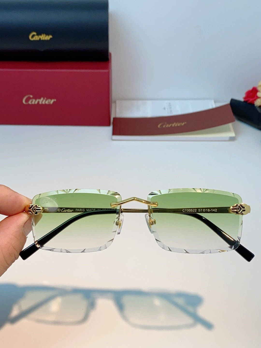 Cartier Lightweight Rimless Gold Lens Sunglasses for Men & Women - detail image 4