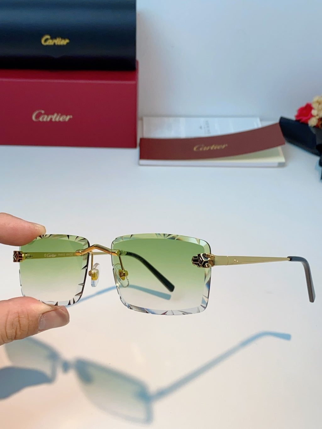 Cartier Lightweight Rimless Gold Lens Sunglasses for Men & Women - detail image 6