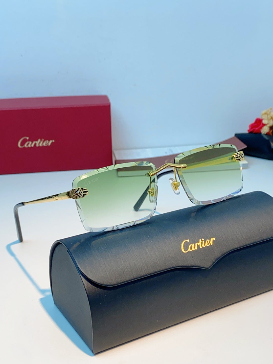 Cartier Lightweight Rimless Gold Lens Sunglasses for Men & Women - detail image 10