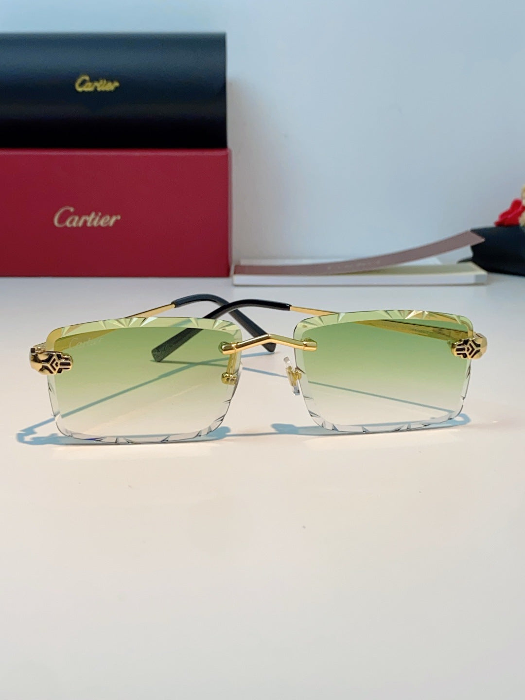 Cartier Lightweight Rimless Gold Lens Sunglasses for Men & Women - detail image 2
