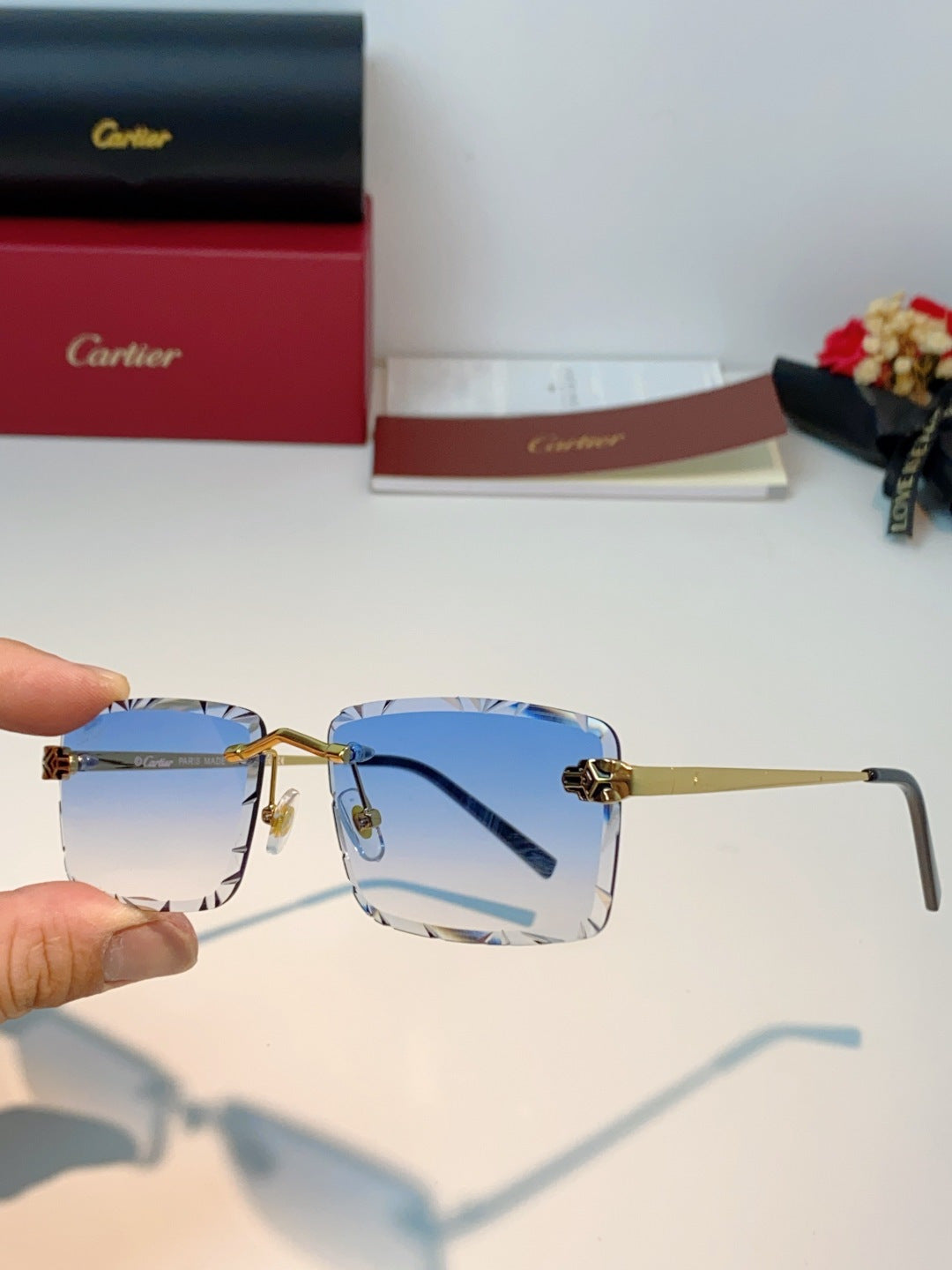 Cartier Lightweight Rimless Blue Lens Sunglasses for Men & Women - 487363 - detail image 6