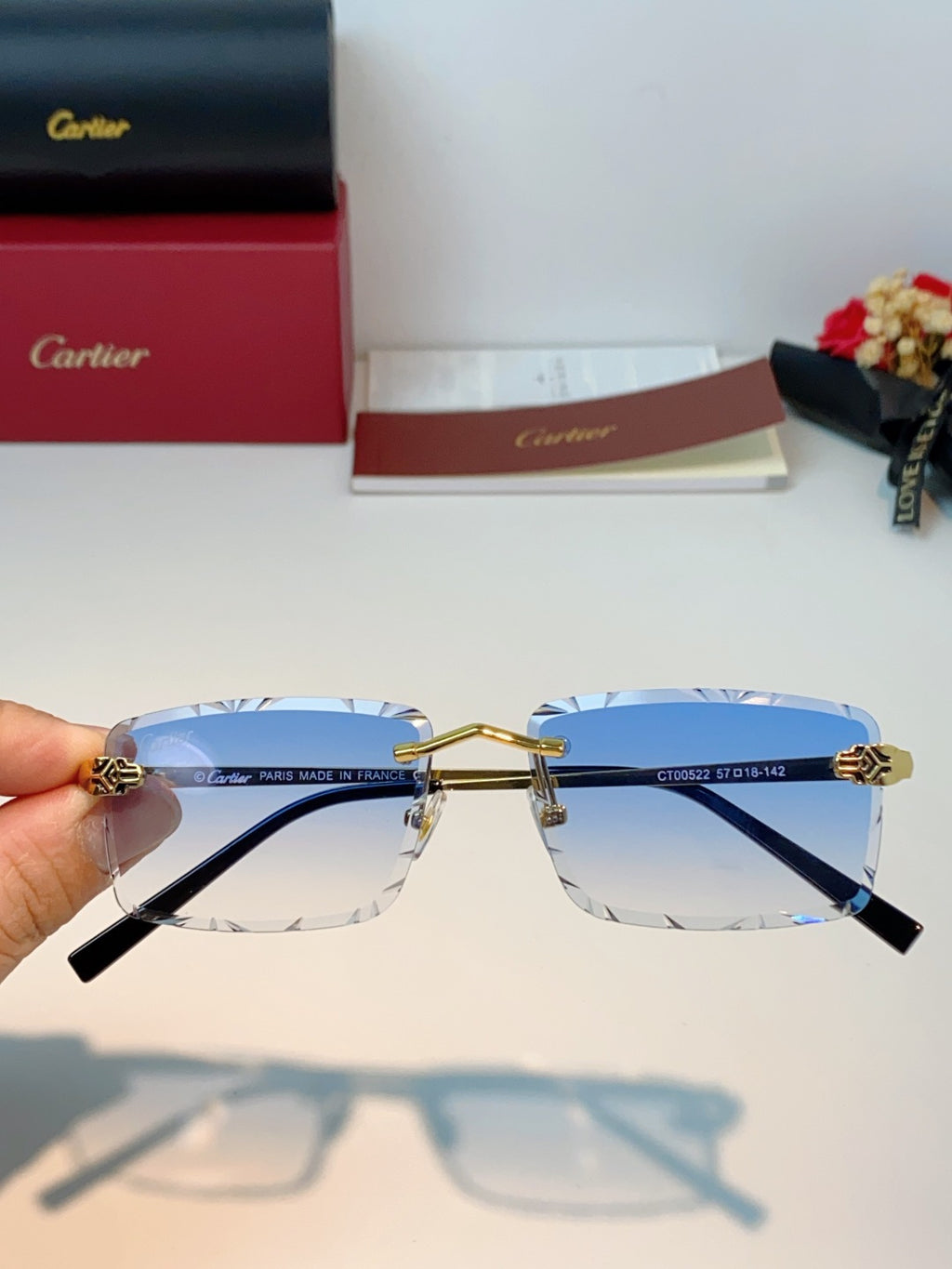 Cartier Lightweight Rimless Blue Lens Sunglasses for Men & Women - 487363 - detail image 4