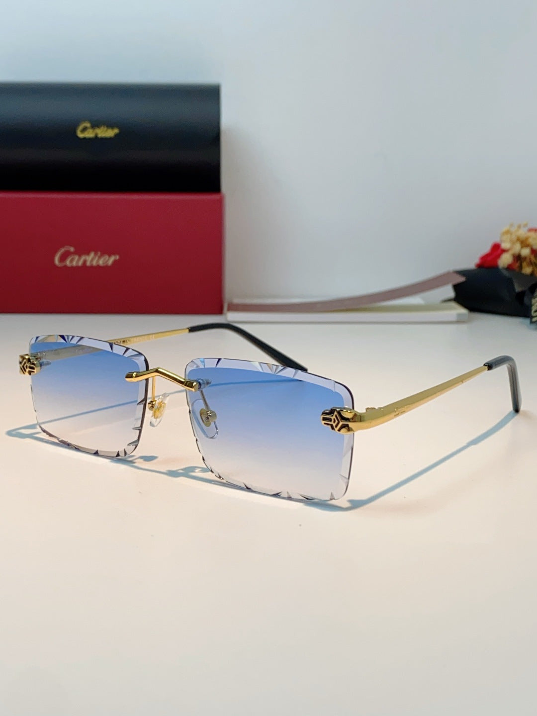 Cartier Lightweight Rimless Blue Lens Sunglasses for Men & Women - 487363