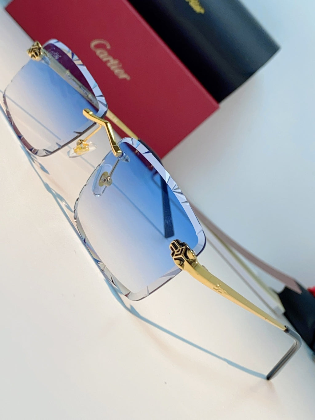 Cartier Lightweight Rimless Blue Lens Sunglasses for Men & Women - 487363 - detail image 7