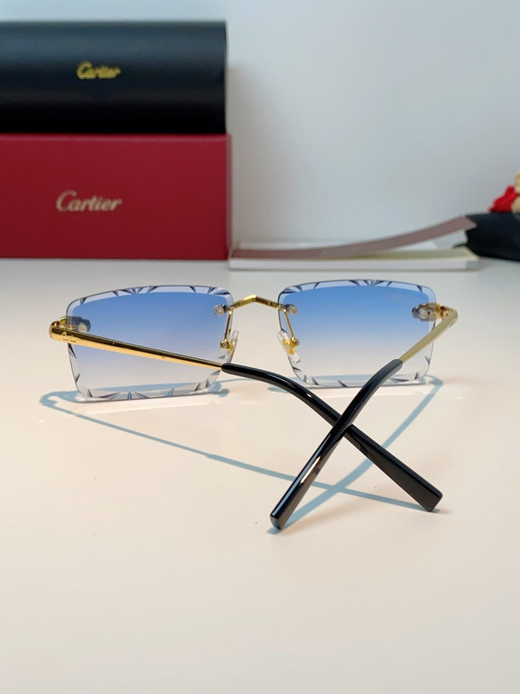 Cartier Lightweight Rimless Blue Lens Sunglasses for Men & Women - 487363 - detail image 3
