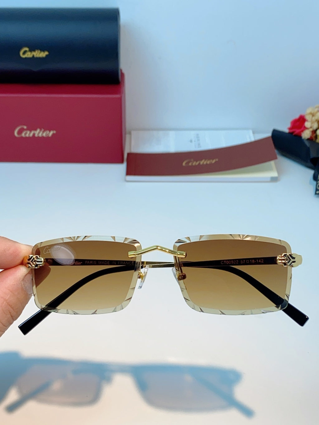 Cartier Lightweight Rimless Orange Lens Sunglasses for Men & Women - 487364 - detail image 4