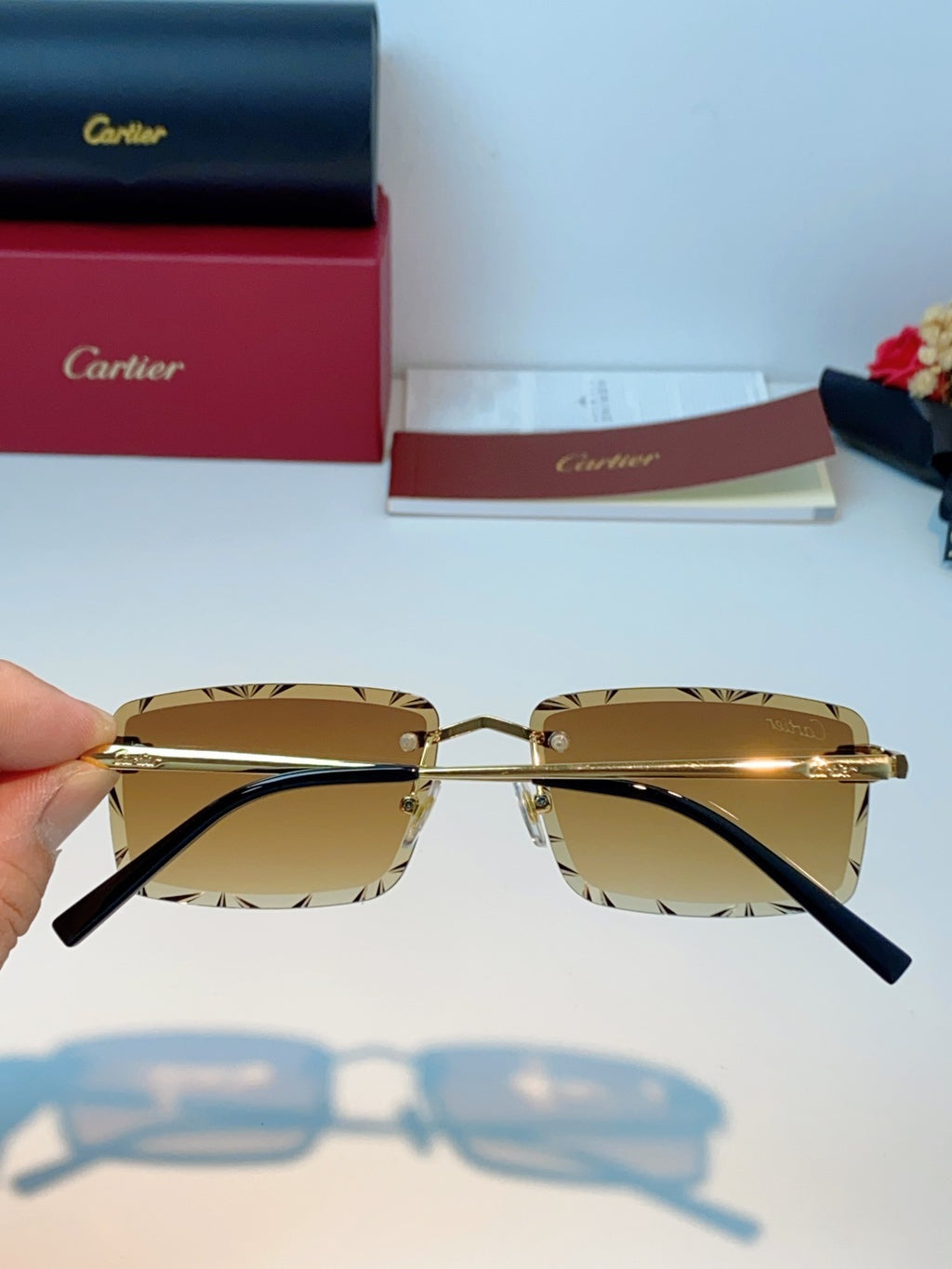 Cartier Lightweight Rimless Orange Lens Sunglasses for Men & Women - 487364 - detail image 5