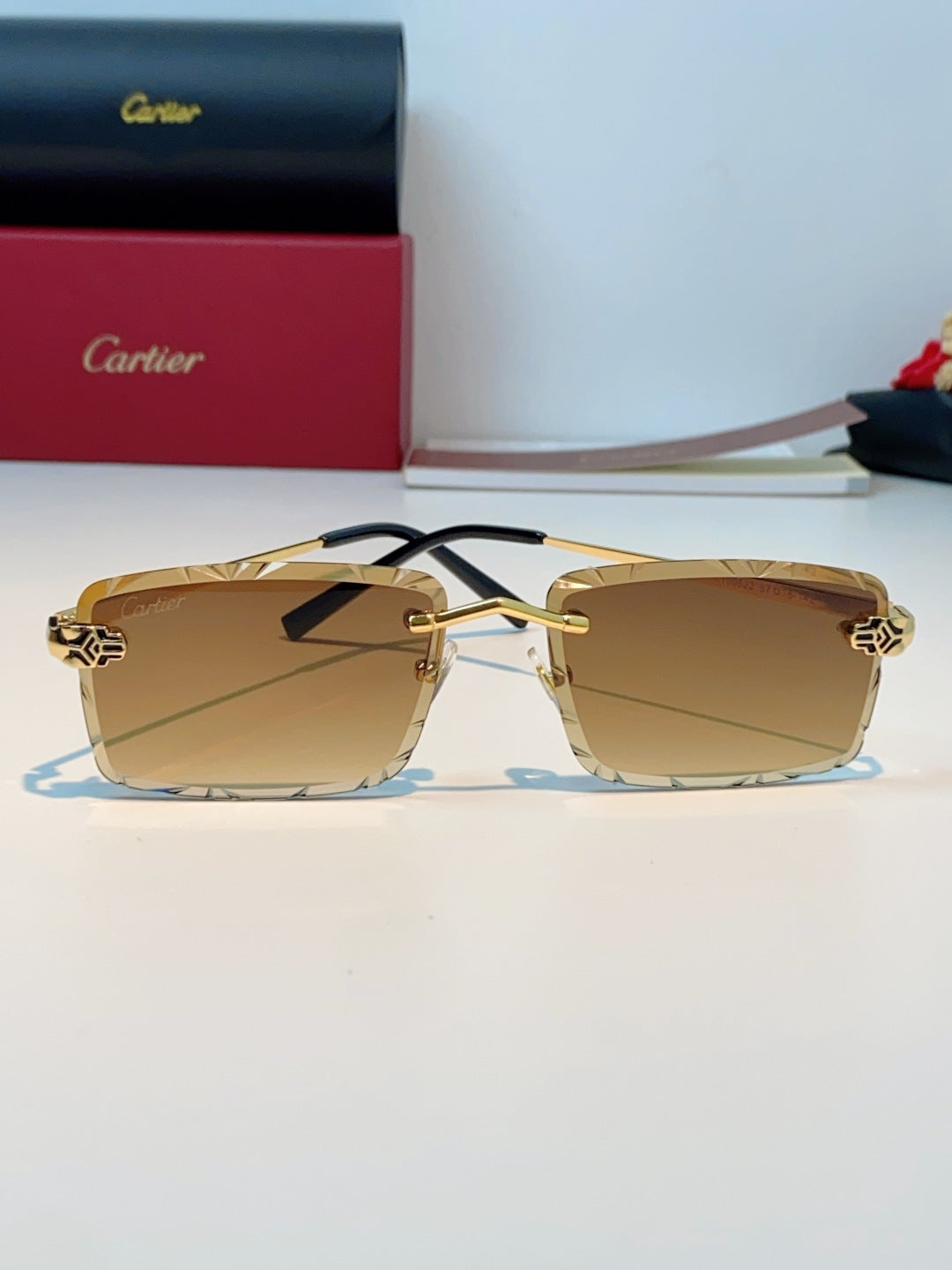 Cartier Lightweight Rimless Orange Lens Sunglasses for Men & Women - 487364 - detail image 2