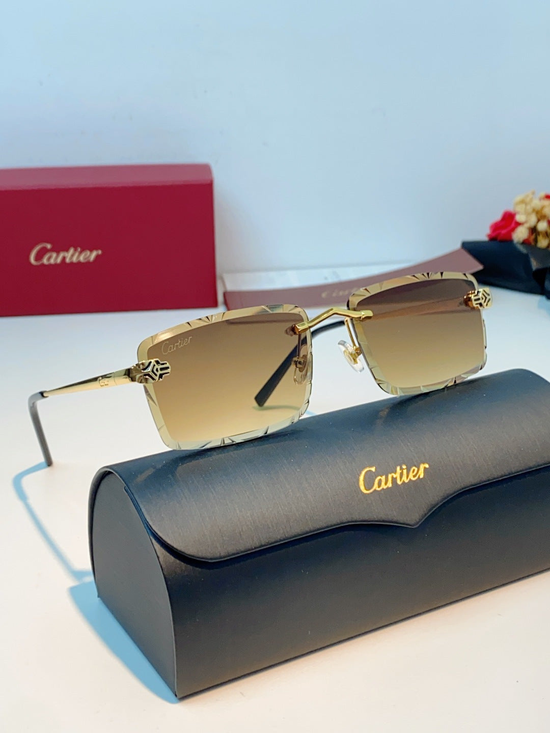 Cartier Lightweight Rimless Orange Lens Sunglasses for Men & Women - 487364 - detail image 10