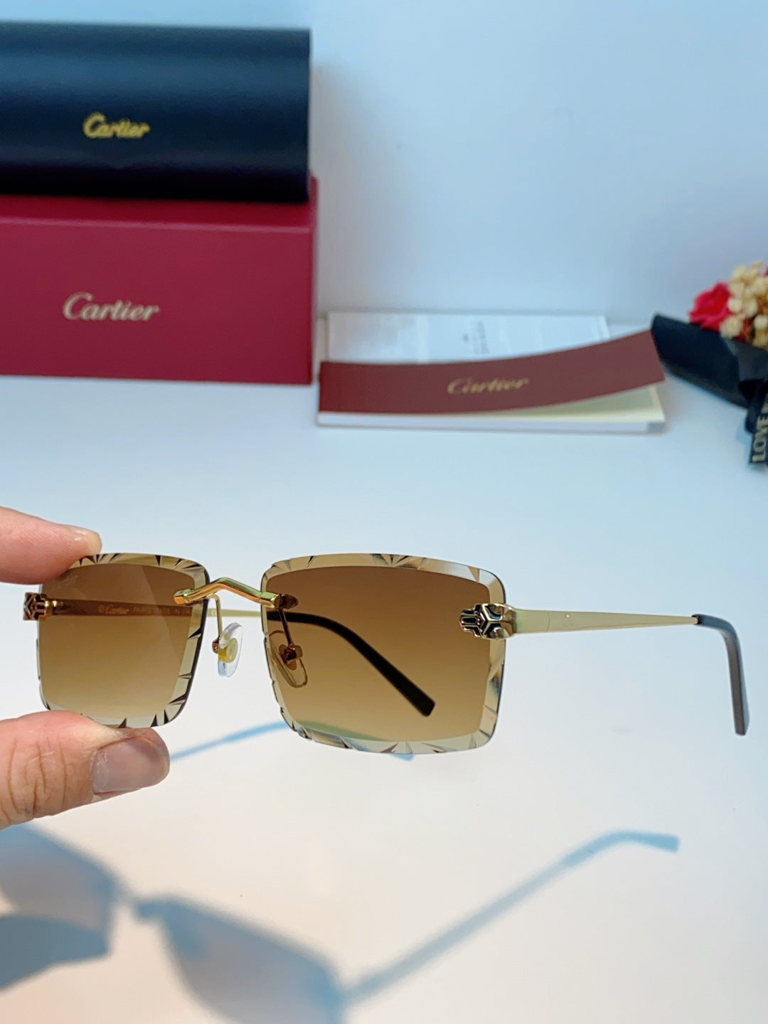 Cartier Lightweight Rimless Orange Lens Sunglasses for Men & Women - 487364 - detail image 6