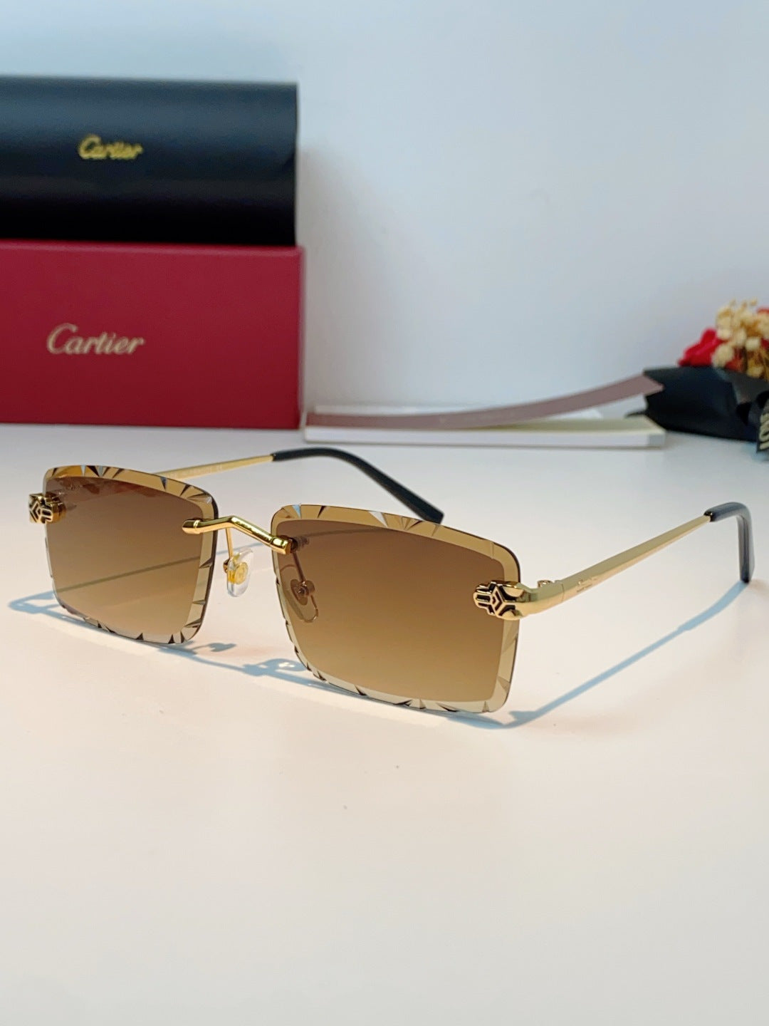 Cartier Lightweight Rimless Orange Lens Sunglasses for Men & Women - 487364