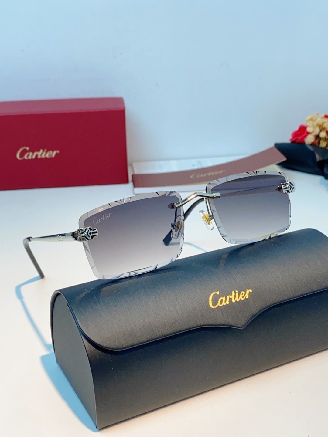 Cartier Lightweight Rimless Gray Lens Sunglasses for Men & Women - 487365 - detail image 10