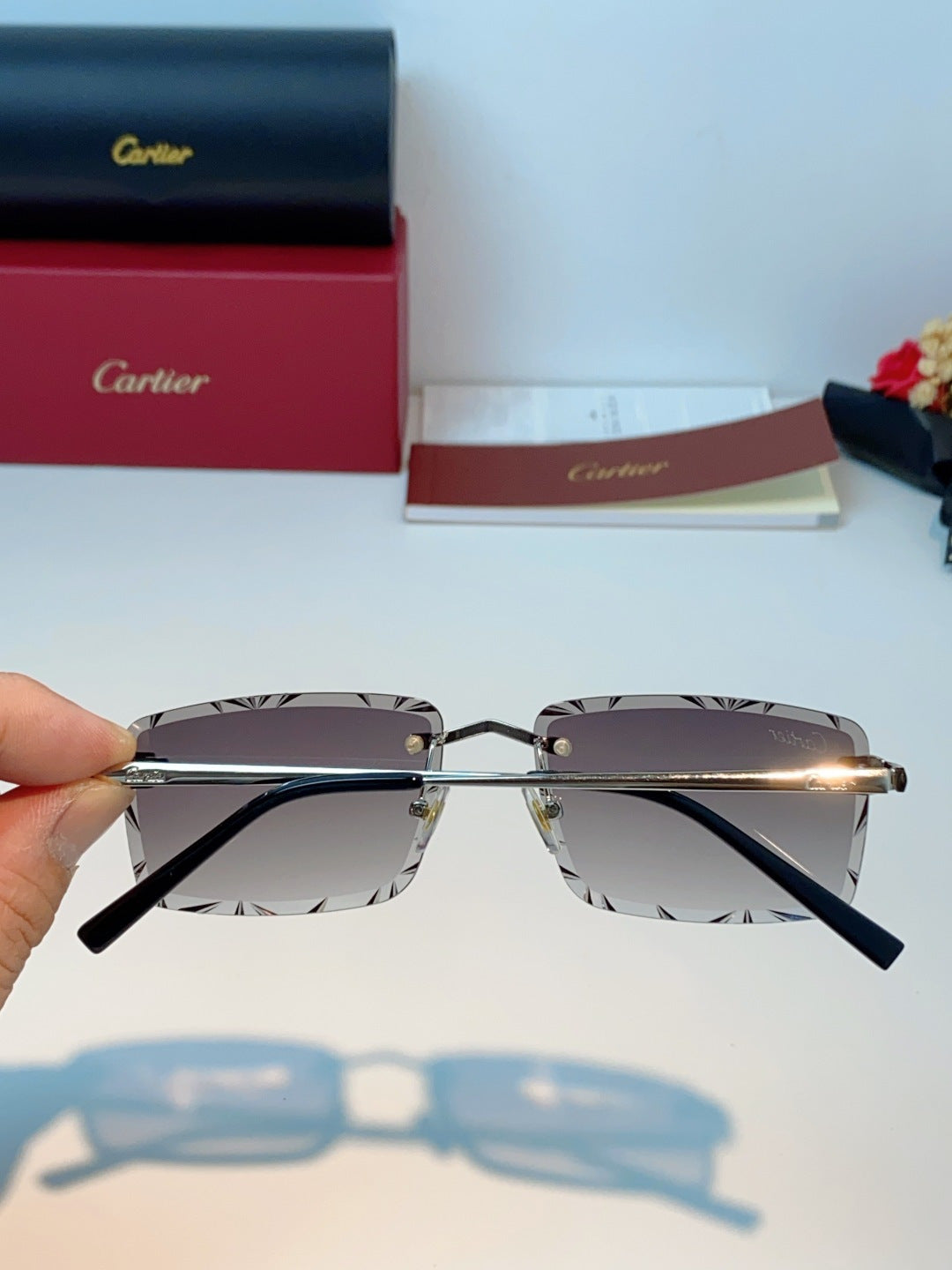 Cartier Lightweight Rimless Gray Lens Sunglasses for Men & Women - 487365 - detail image 5
