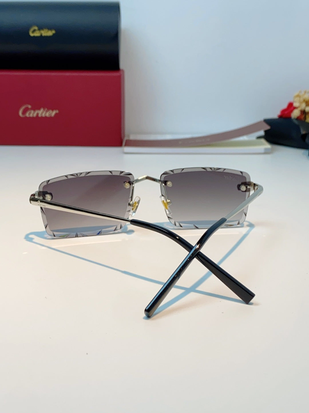 Cartier Lightweight Rimless Gray Lens Sunglasses for Men & Women - 487365 - detail image 3
