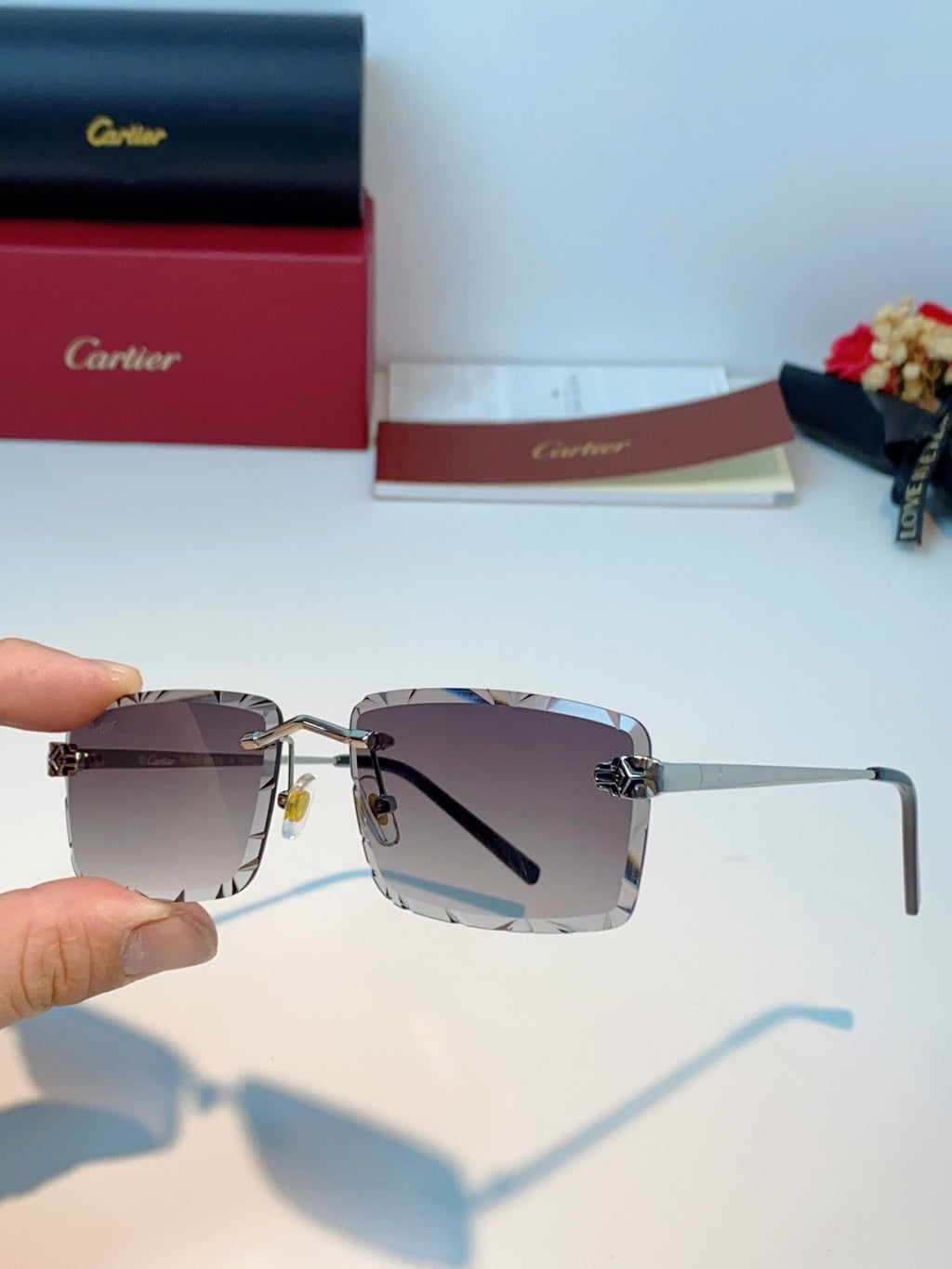 Cartier Lightweight Rimless Gray Lens Sunglasses for Men & Women - 487365 - detail image 6