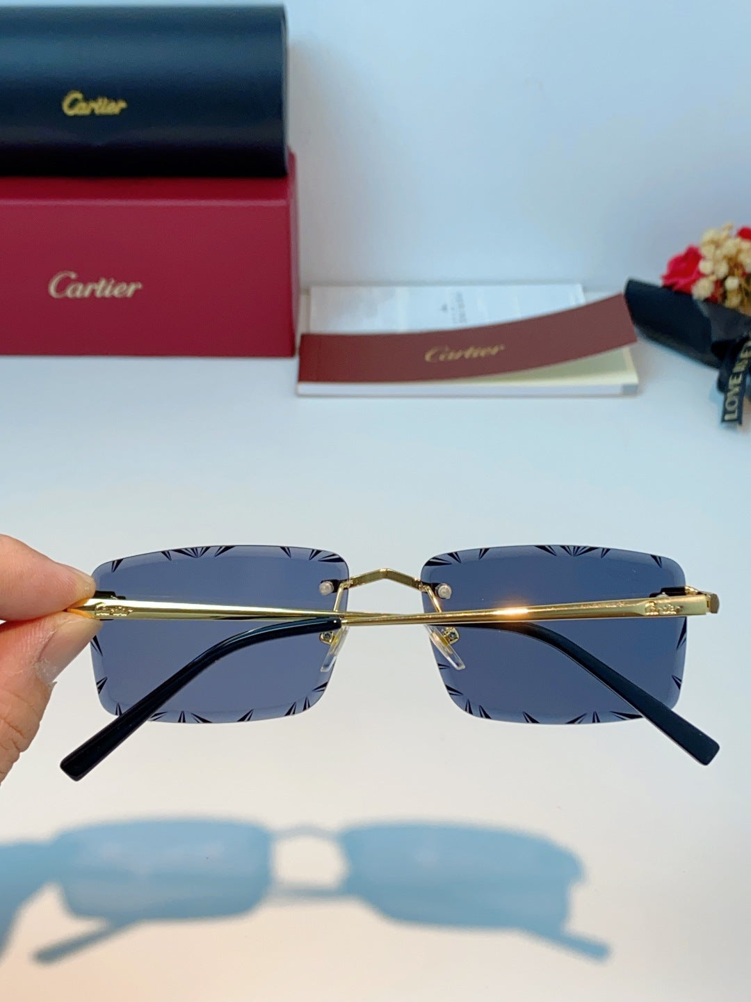 Cartier Lightweight Rimless Gray Lens Sunglasses for Men & Women - 487366 - detail image 5