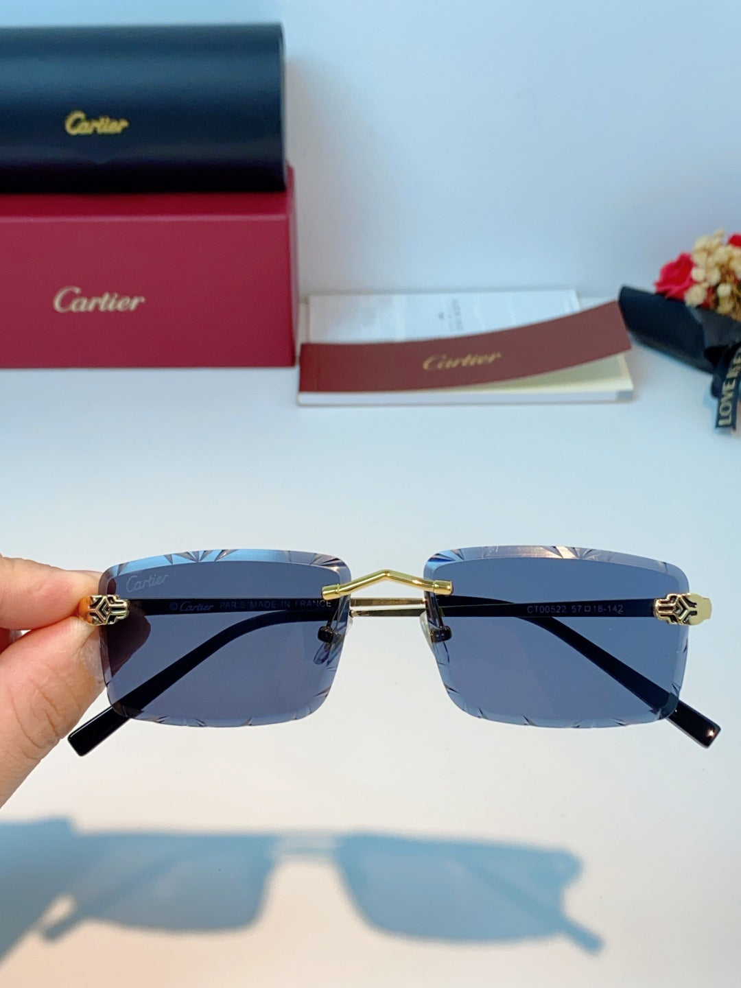 Cartier Lightweight Rimless Gray Lens Sunglasses for Men & Women - 487366 - detail image 4