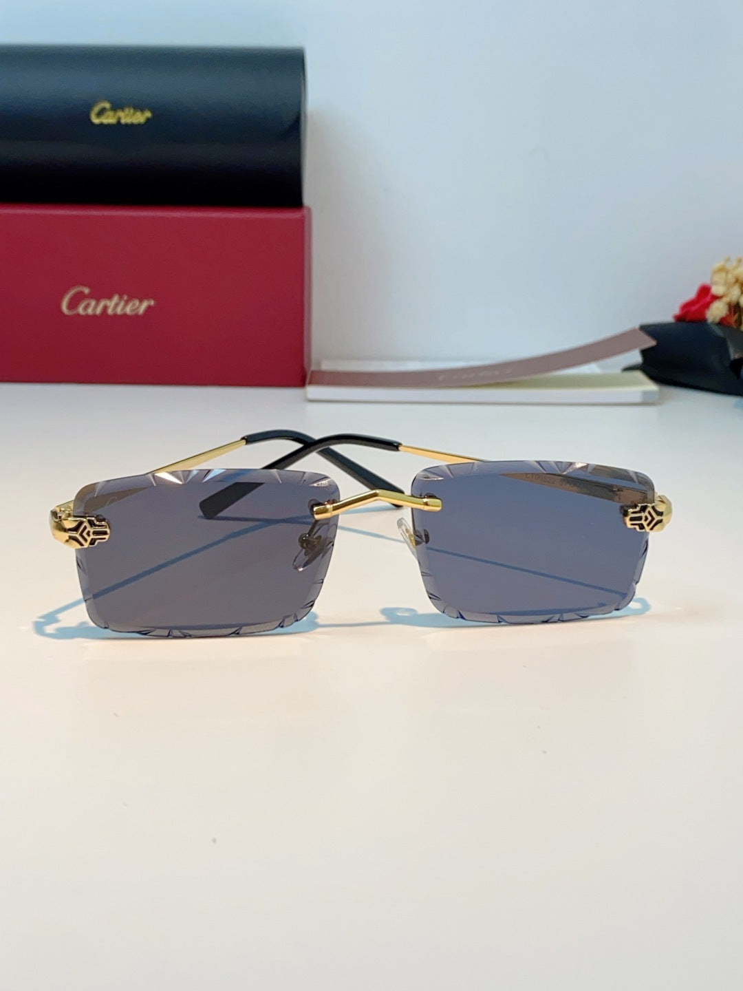 Cartier Lightweight Rimless Gray Lens Sunglasses for Men & Women - 487366 - detail image 2