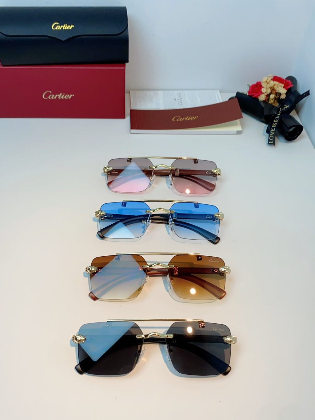 Cartier Lightweight Rimless Blue Lens Sunglasses for Men & Women - 487315 - detail image 12