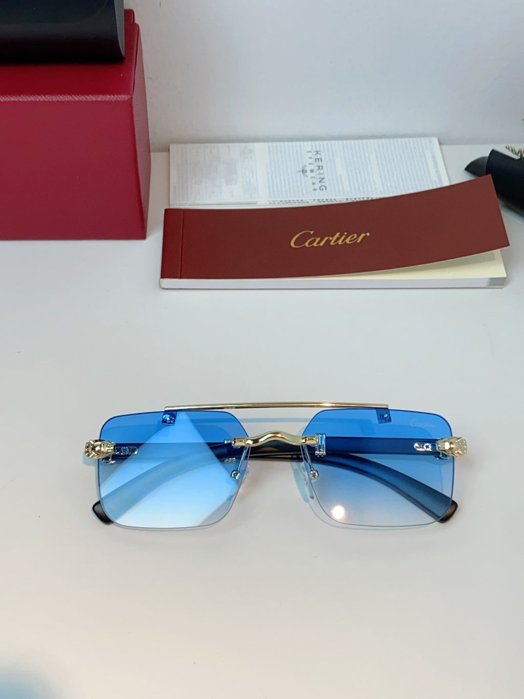 Cartier Lightweight Rimless Blue Lens Sunglasses for Men & Women - 487315 - detail image 9