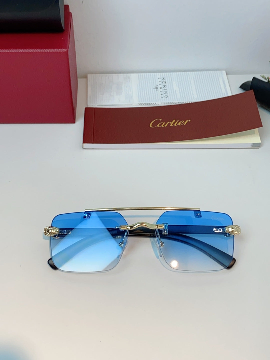 Cartier Lightweight Rimless Blue Lens Sunglasses for Men & Women - 487315 - detail image 9