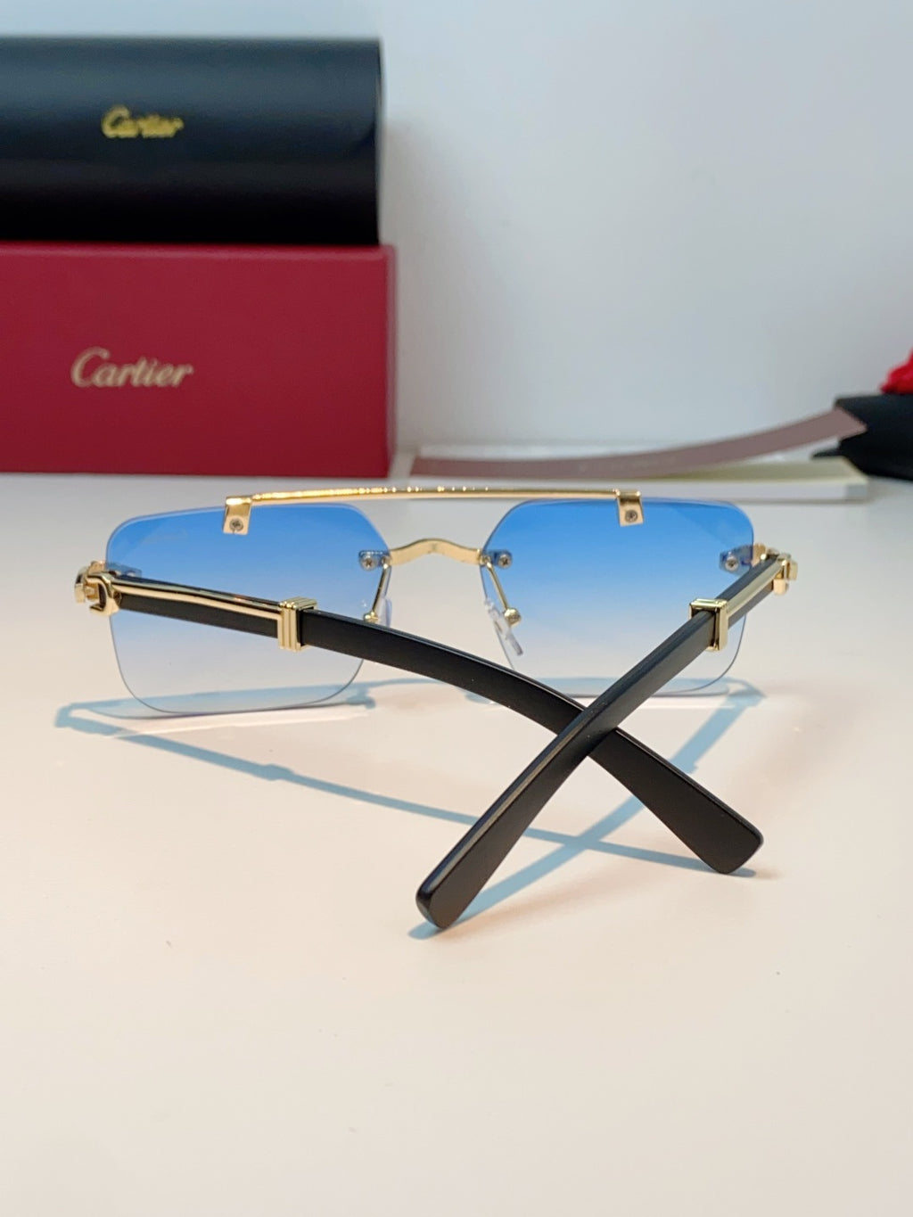 Cartier Lightweight Rimless Blue Lens Sunglasses for Men & Women - 487315 - detail image 3