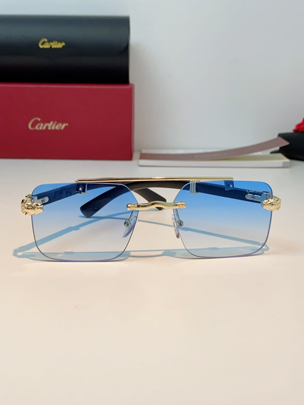 Cartier Lightweight Rimless Blue Lens Sunglasses for Men & Women - 487315 - detail image 2