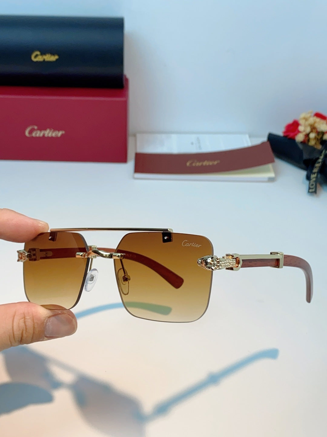 Cartier Lightweight Rimless Orange Lens Sunglasses for Men & Women - 487316 - detail image 6
