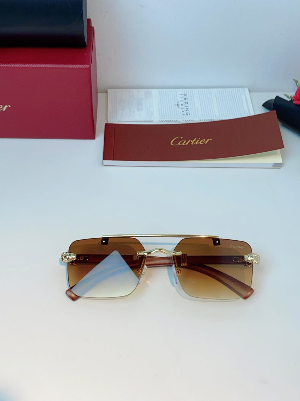 Cartier Lightweight Rimless Orange Lens Sunglasses for Men & Women - 487316 - detail image 9