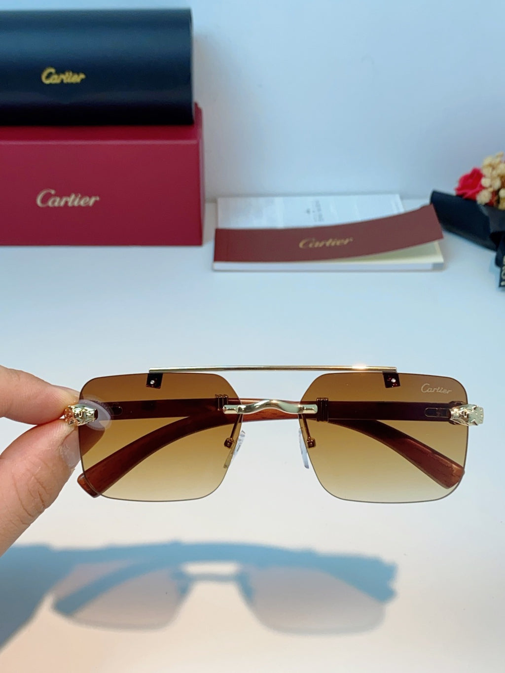 Cartier Lightweight Rimless Orange Lens Sunglasses for Men & Women - 487316 - detail image 4